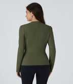 Blazer tailleur ajusté à col rond, manches longues avec boutons décoratifs