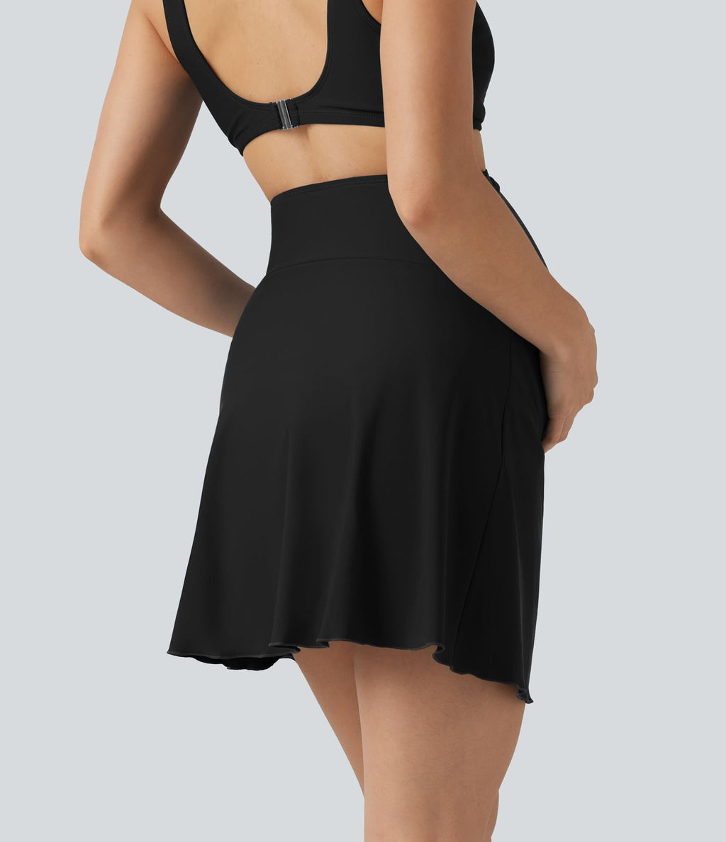 Bas de bikini de maternité 2-en-1 taille très haute avec fronces et ourlet asymétrique
