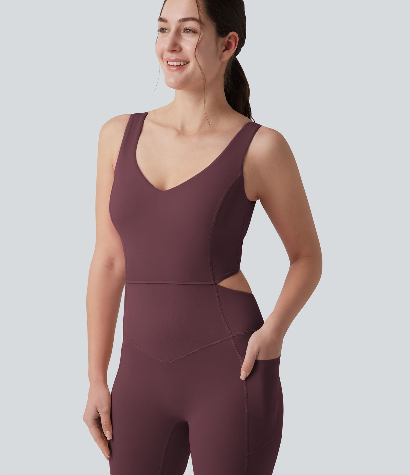 Combinaison d'entraînement Halara UltraSculpt™ évasée dos nu croisé gainante galbante avec fronces et coussinets fixes avec poches - Easy Peasy