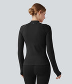OneForm Seamless Flow Veste yoga zippée froncée à manches longues