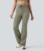 Pantalon de yoga évasé à rayures, taille haute, cordon et poches