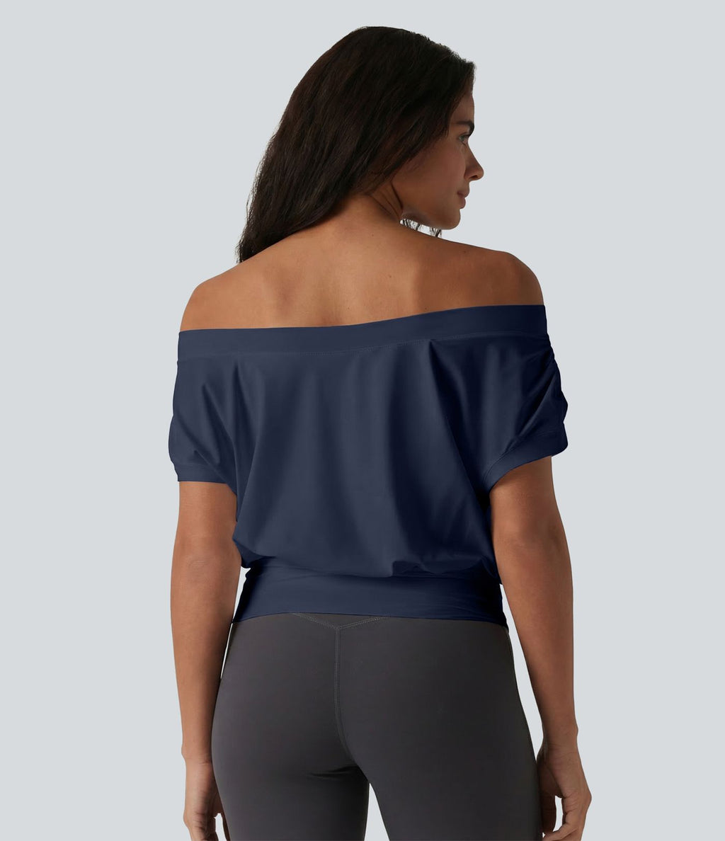 Haut de sport yoga épaules dénudées manches courtes oversize effet frais InstantCool séchage rapide