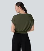 T-shirt de travail à col rond et manches chauve-souris courtes