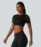 OneForm Seamless Flow Haut de sport crop col rond manches courtes avec découpes