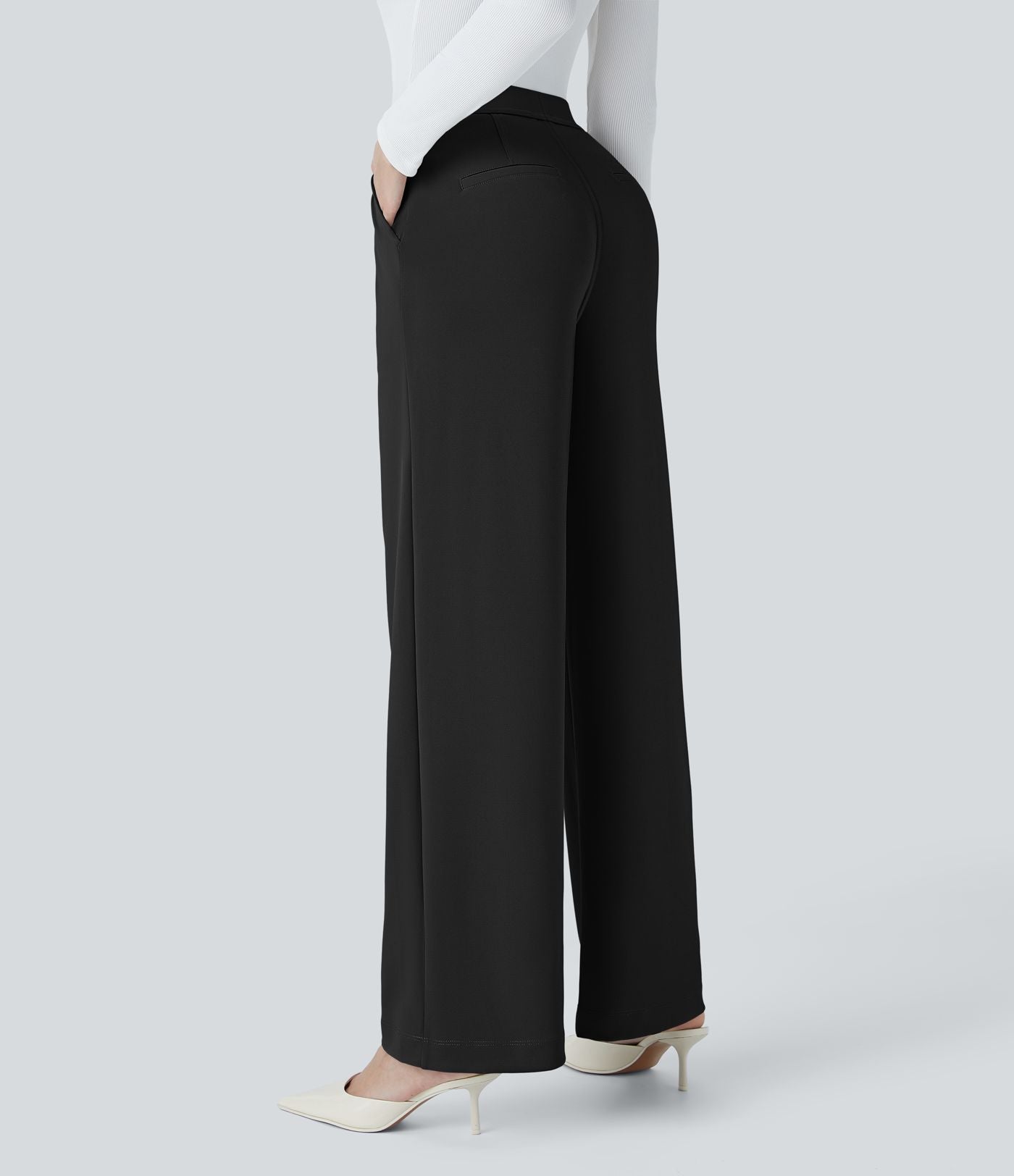 Halara Flex™ Pantalon Tailleur Droit à Taille Haute avec Pli Poches Latérales en Crêpe