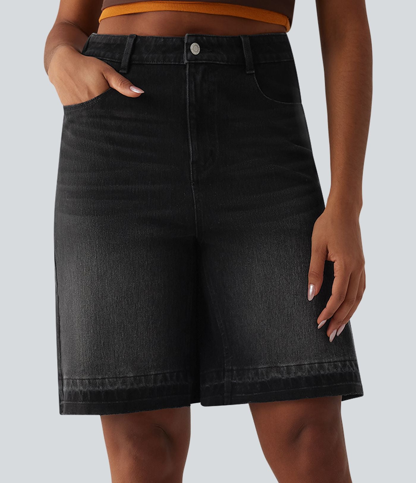 Halara Flex™ Bermuda casual en jean taille haute avec poches