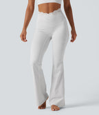 Legging de yoga flare taille haute en V avec dentelle contrastée, rayures et poches