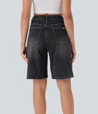 Bermuda en jean délavé Halara Flex™ taille haute à poches multiples