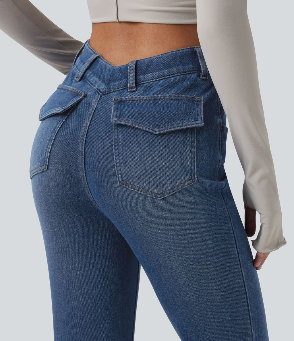 Jean Halara Flex™ taille haute en V évasé décontracté avec poches