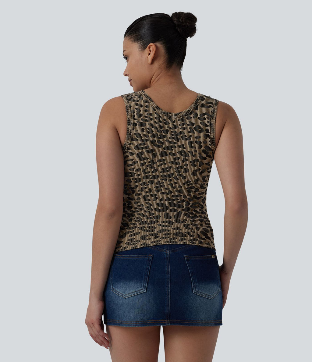 Débardeur décontracté OneForm Seamless Flow à col rond et imprimé léopard