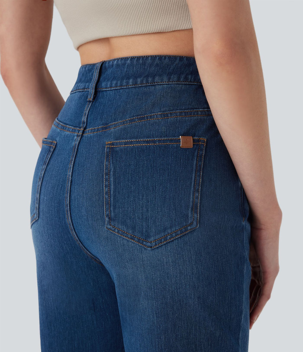 Jean 7/8 décontracté délavé taille mi-haute à jambe droite Halara Flex™ avec poches
