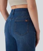 Jean 7/8 décontracté délavé taille mi-haute à jambe droite Halara Flex™ avec poches