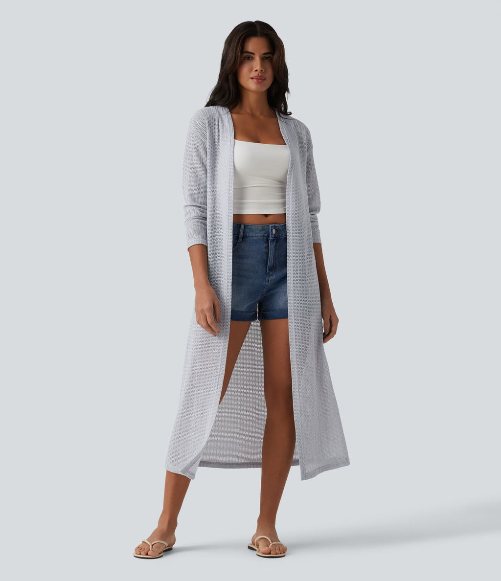 Manteau long casual crochet maille manches longues