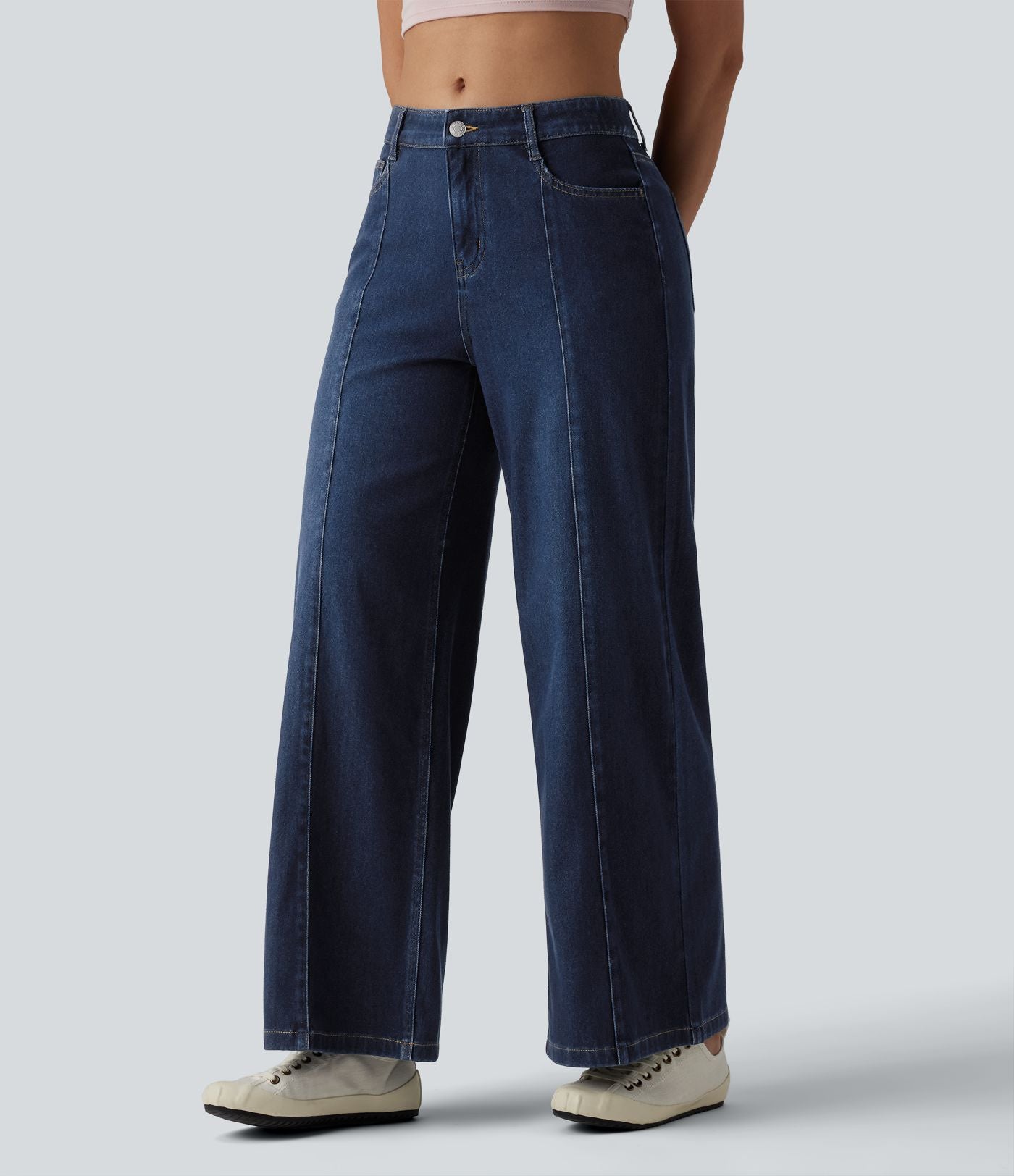 Halara Flex™ Jean droit casual taille mi-haute en lyocell drapé, avec poches