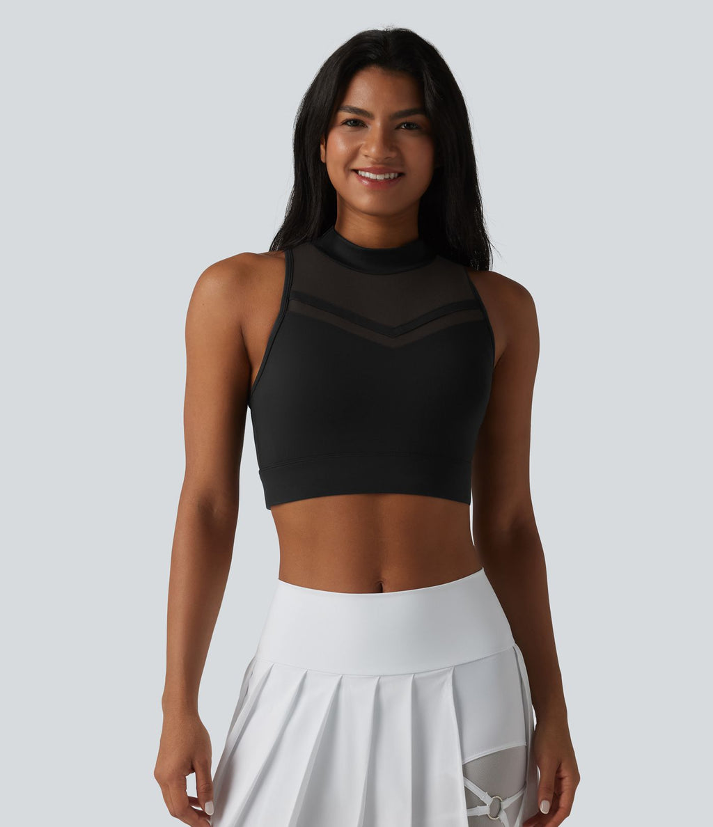 Brassière de sport yoga SoftlyZero™ Airy dos nageur col cheminée mesh contrastant coques non amovibles effet frais InstantCool, protection solaire UPF50+