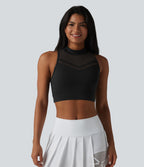 Brassière de sport yoga SoftlyZero™ Airy dos nageur col cheminée mesh contrastant coques non amovibles effet frais InstantCool, protection solaire UPF50+
