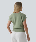 Pull décontracté col V croisé à manches courtes