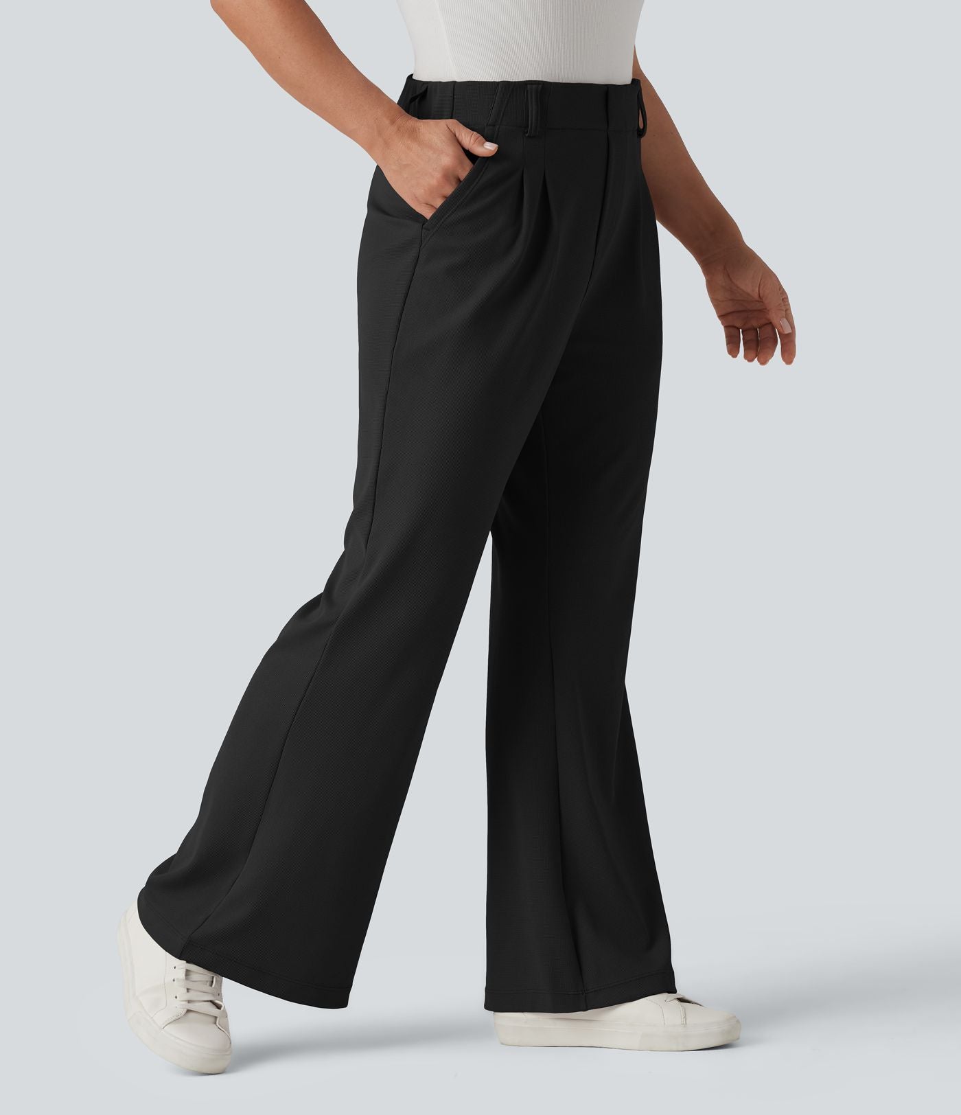 Halara Flex™ Pantalon tailleur évasé gaufré taille haute avec poches