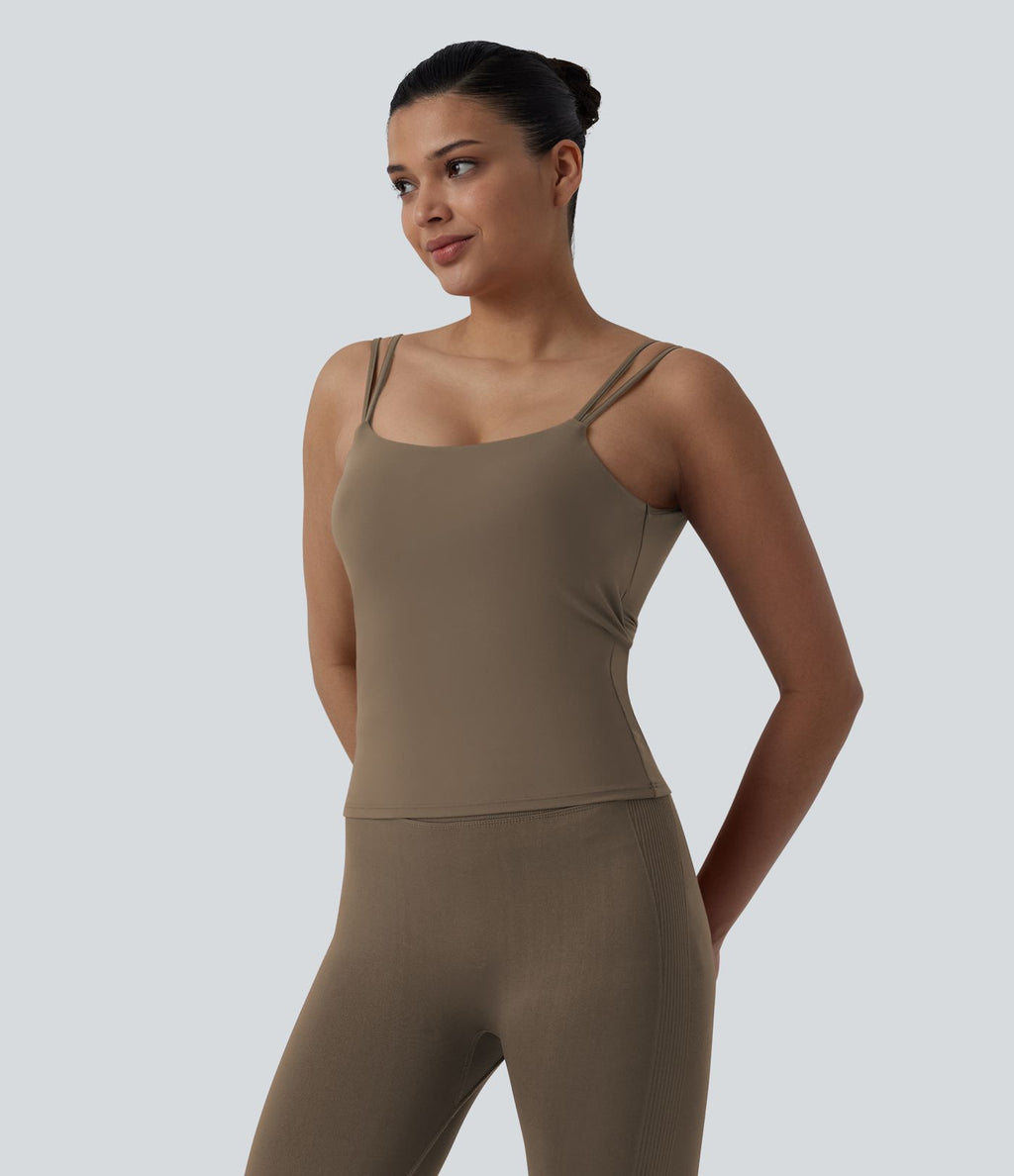 Débardeur court yoga dos nu torsadé doubles bretelles Halara UltraSculpt™ - Longueur allongée