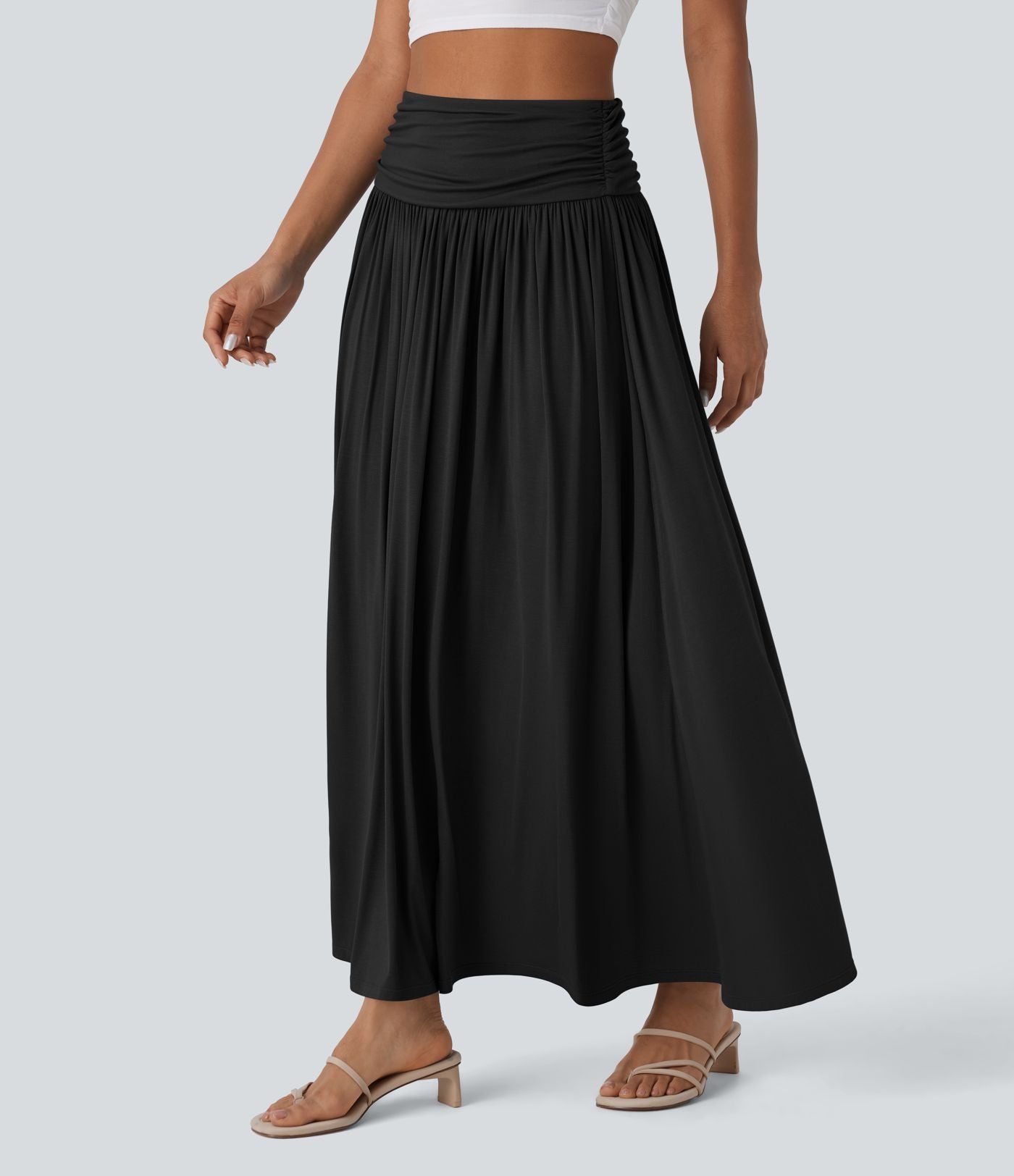Jupe longue fluide froncée taille haute