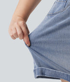 Short jean grande taille Halara Flex™ Denim casual taille mi-haute, ourlets retroussés, avec poches, 12,7 cm