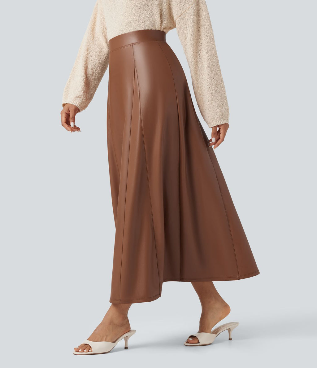 Jupe longue décontractée en tissu enduit molleton taille haute