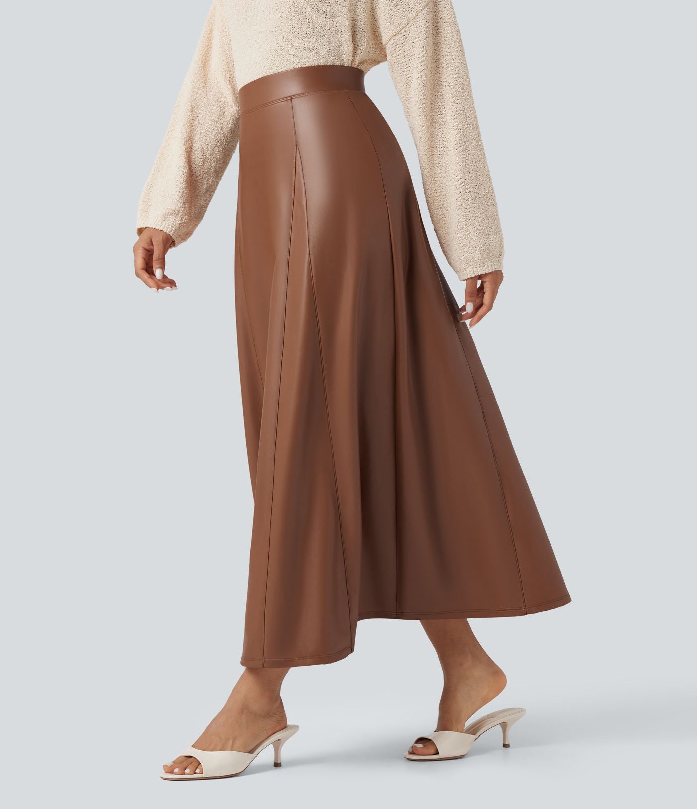 Jupe longue décontractée en tissu enduit molleton taille haute