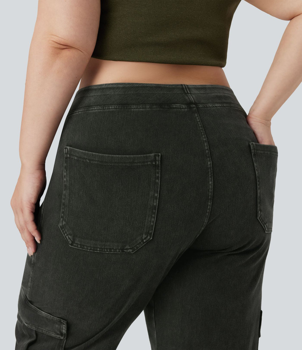 Halara Flex™ Jean Droite Cargo Taille Mi-Haute Multiples Poches Décontracté Extensible Droite Grande Taille