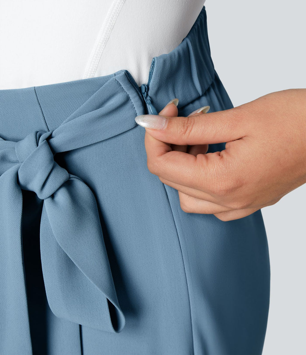 Pantalon Tailleur Large Fluide Taille Haute Fermeture Éclair Invisible