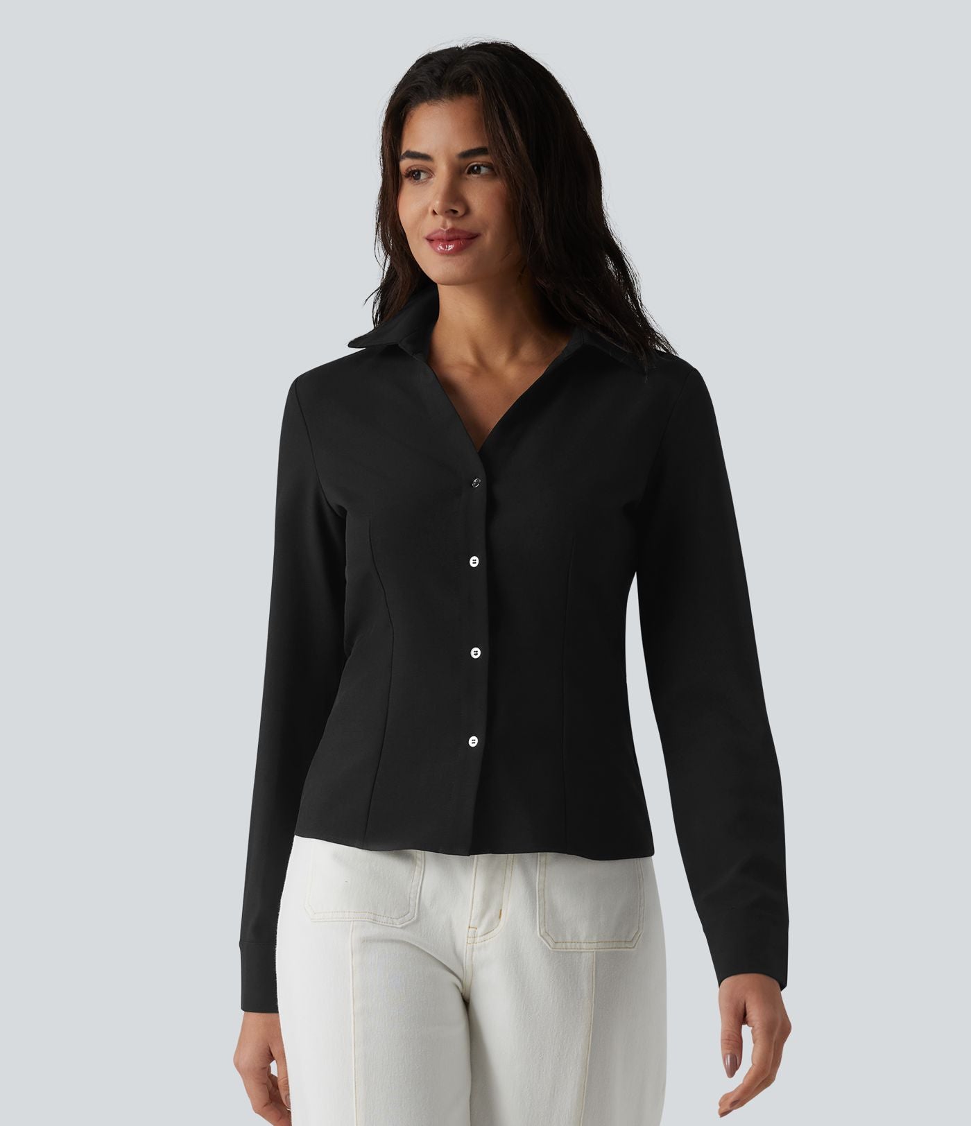Chemise tailleur à col et manches longues avec braguette boutonnée