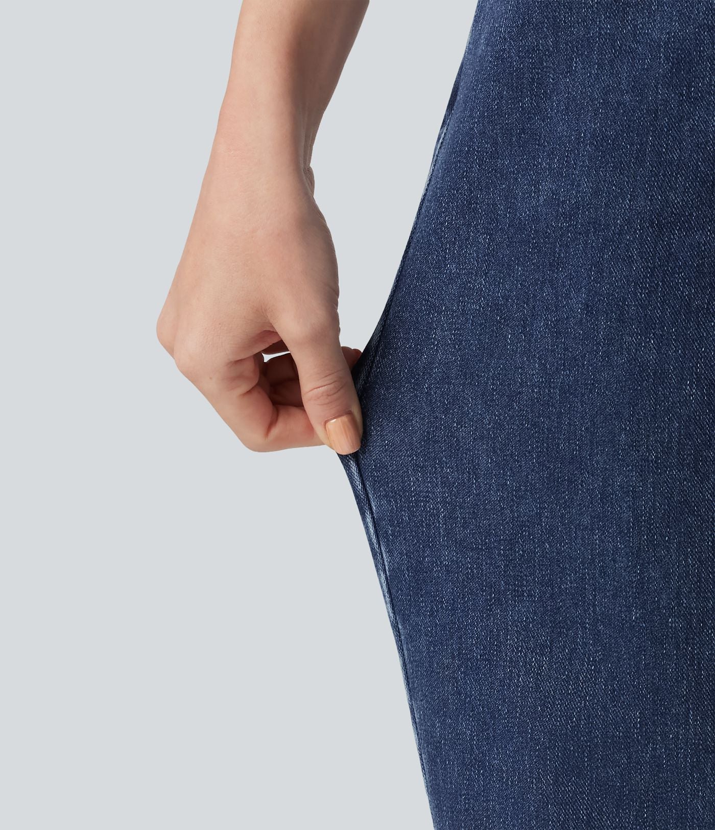 Halara Flex™ Jean droit extensible à taille haute avec bouton, fermeture éclair et poches multiples