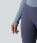 Top de sport yoga épaule asymétrique manches longues avec trous pouces