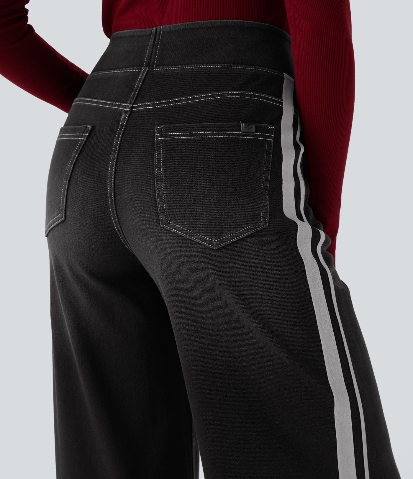 Halara Flex™ Jean large fluide délavé taille haute à rayures avec poches
