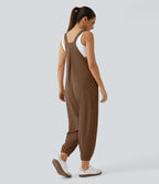 Salopette Casual Bretelles Ajustables Boutonnés Multiples Poches Plis et Tissu Gaufré