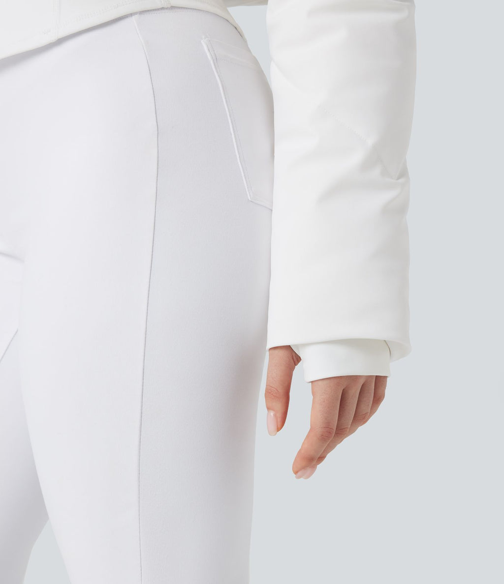 PuffFlex Manteau doudoune 3-en-1 court casual à col montant et veste à ourlet arrondi avec passants pouces et poche