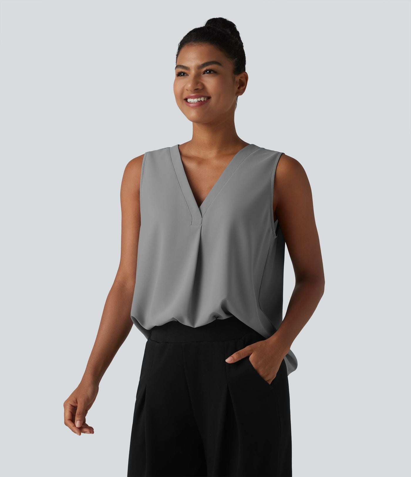 Blouse esprit bureau oversize défroissage facile, sans manches et col V