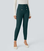 Pantalon tailleur skinny gainant taille haute à chevrons avec poches arrière zippées décoratives