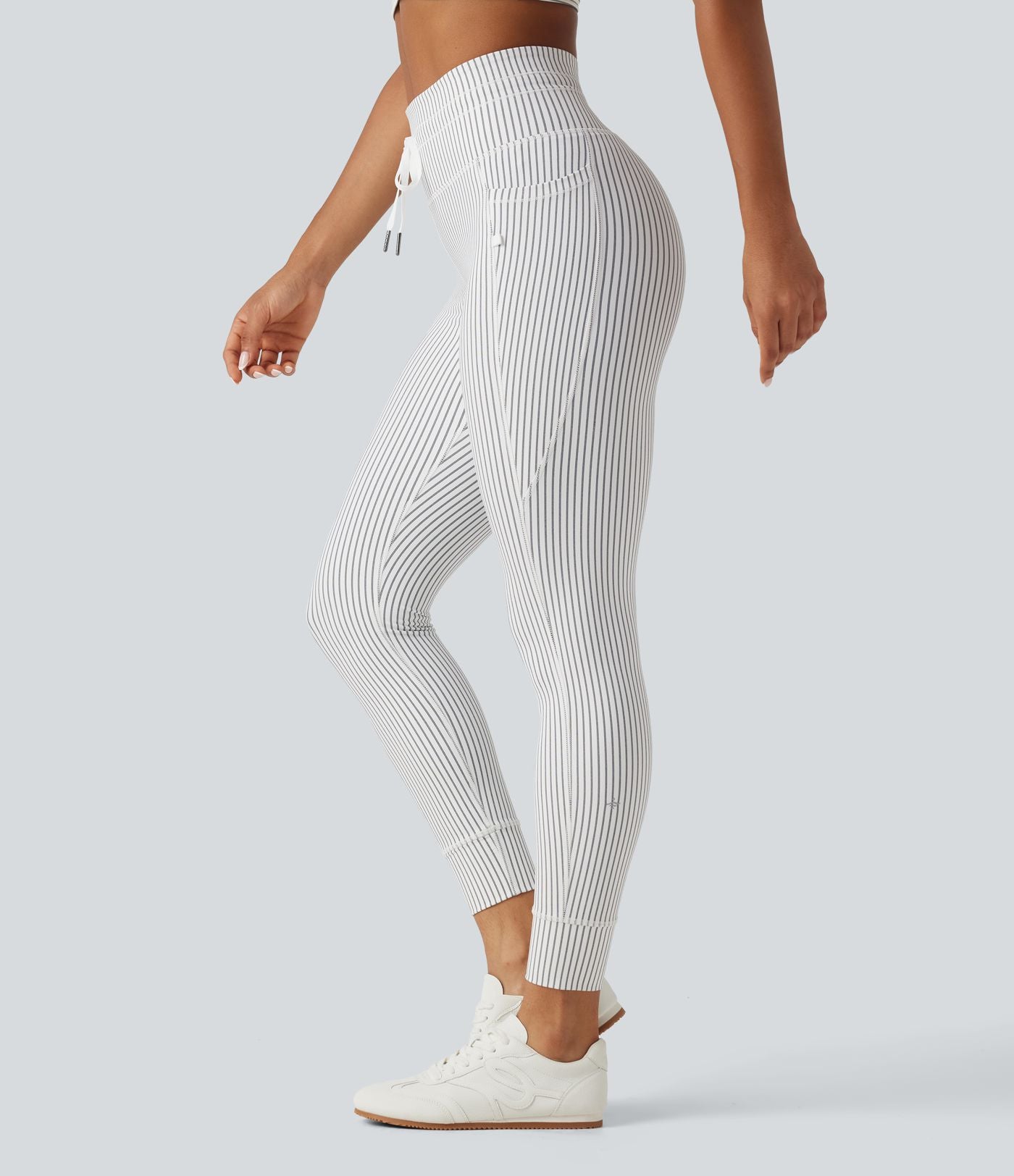 Legging de yoga rayé taille haute avec cordon de serrage et poches