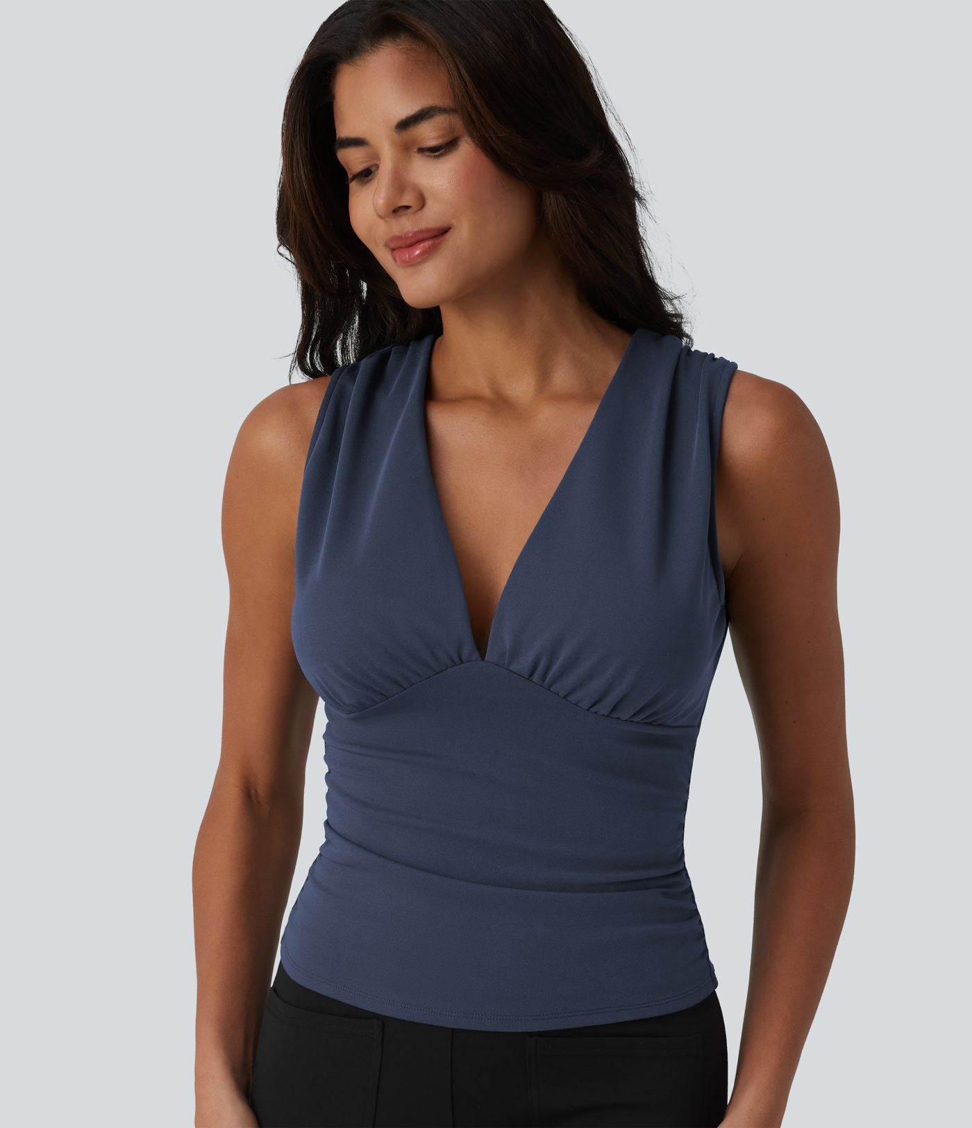 Débardeur tailleur col V avec fronces et brassière intégrée