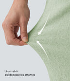 Pantalon large fluide en lin stretch taille haute avec cordon de serrage et poches