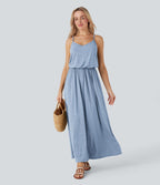 Robe longue fluide type nuisette à bretelles ajustables avec poches