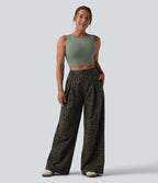 Pantalon large décontracté imprimé léopard taille mi-haute avec poches