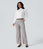 Chemise tailleur col montant dentelle contrastante manches longues