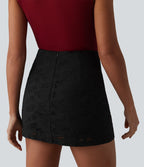 Jupe mini trapèze 2-en-1 taille haute avec fermeture éclair invisible et broderie anglaise