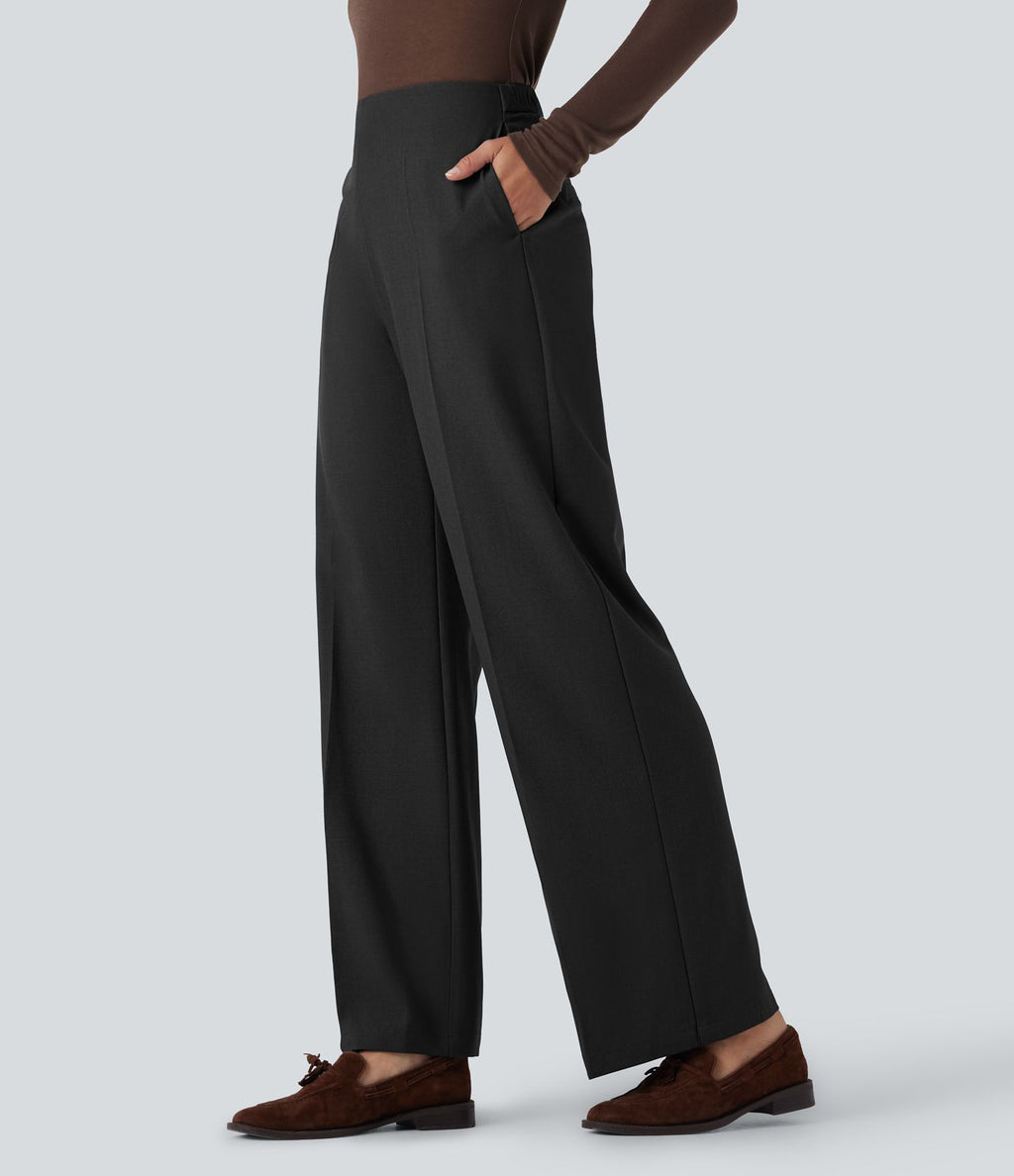 Pantalon tailleur taille haute fermeture éclair jambe droite avec poches