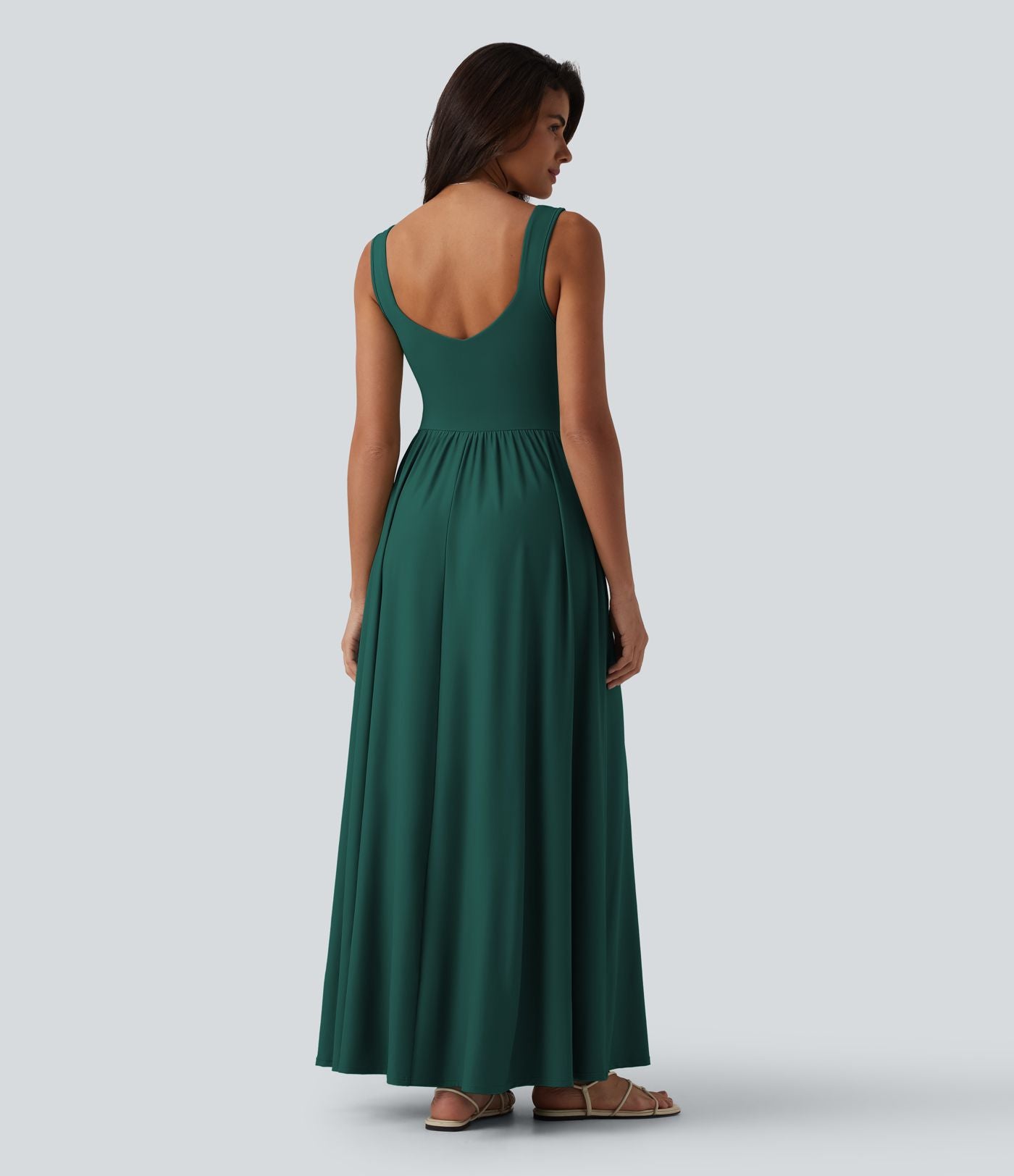 Robe longue fluide sans manches avec brassière intégrée (Bonnets E-G) et poches