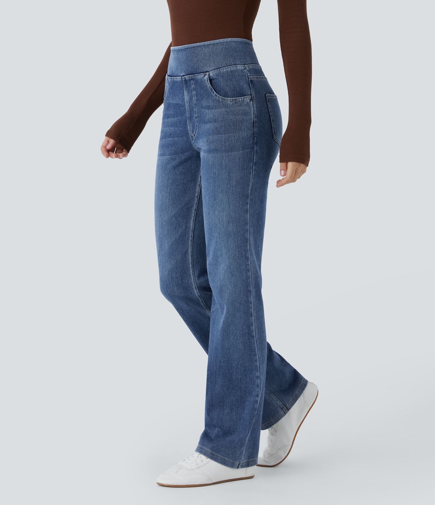 Halara Flex™ Jean bootcut décontracté extensible délavé taille haute à poches multiples