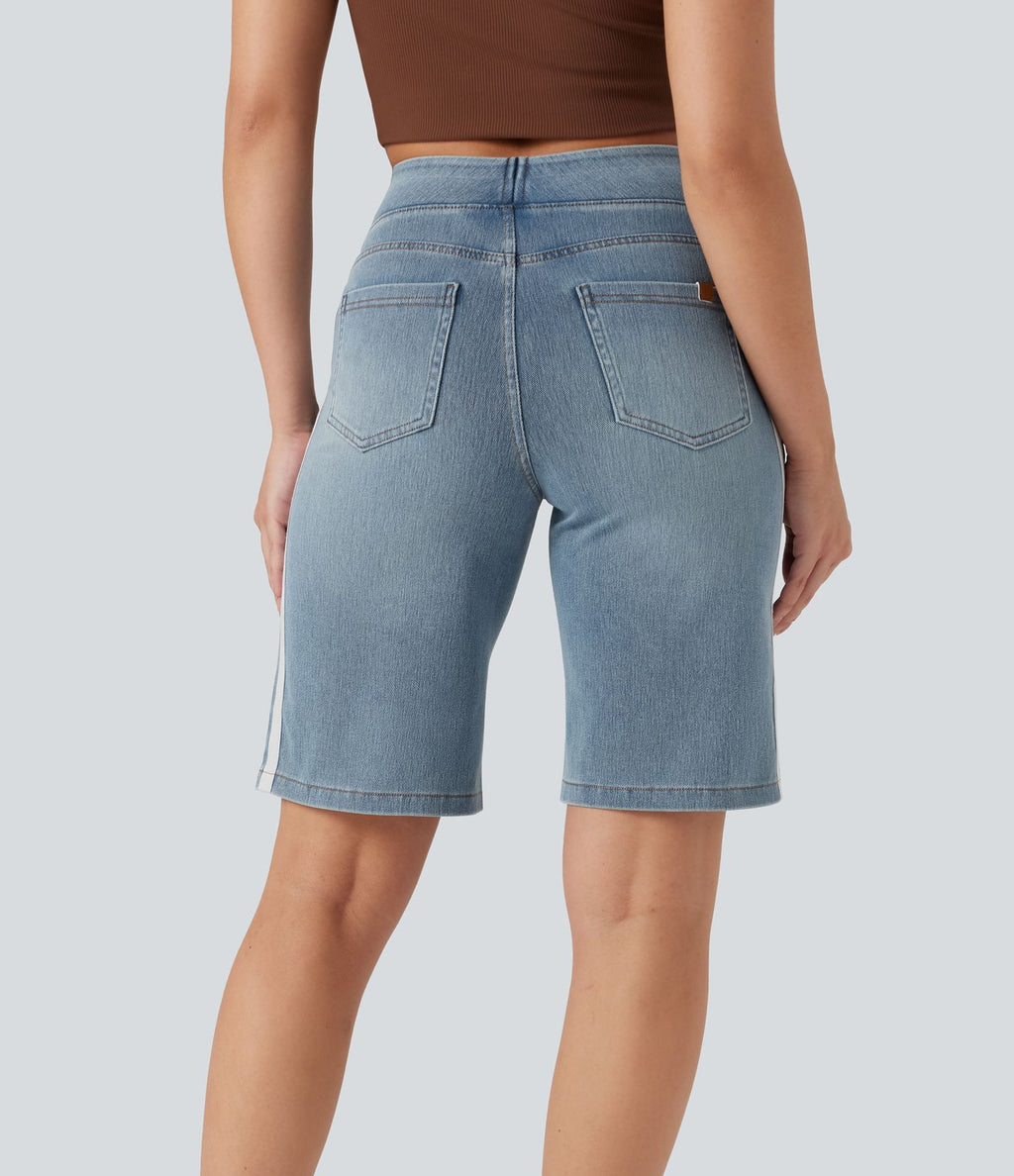 Short baggy denim rayé délavé Halara Flex™ taille haute avec poches