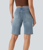 Short baggy denim rayé délavé Halara Flex™ taille haute avec poches