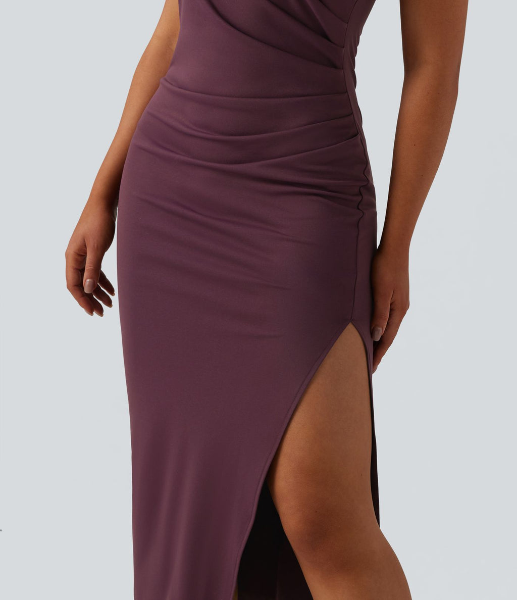 Robe midi décontractée col rond manches courtes